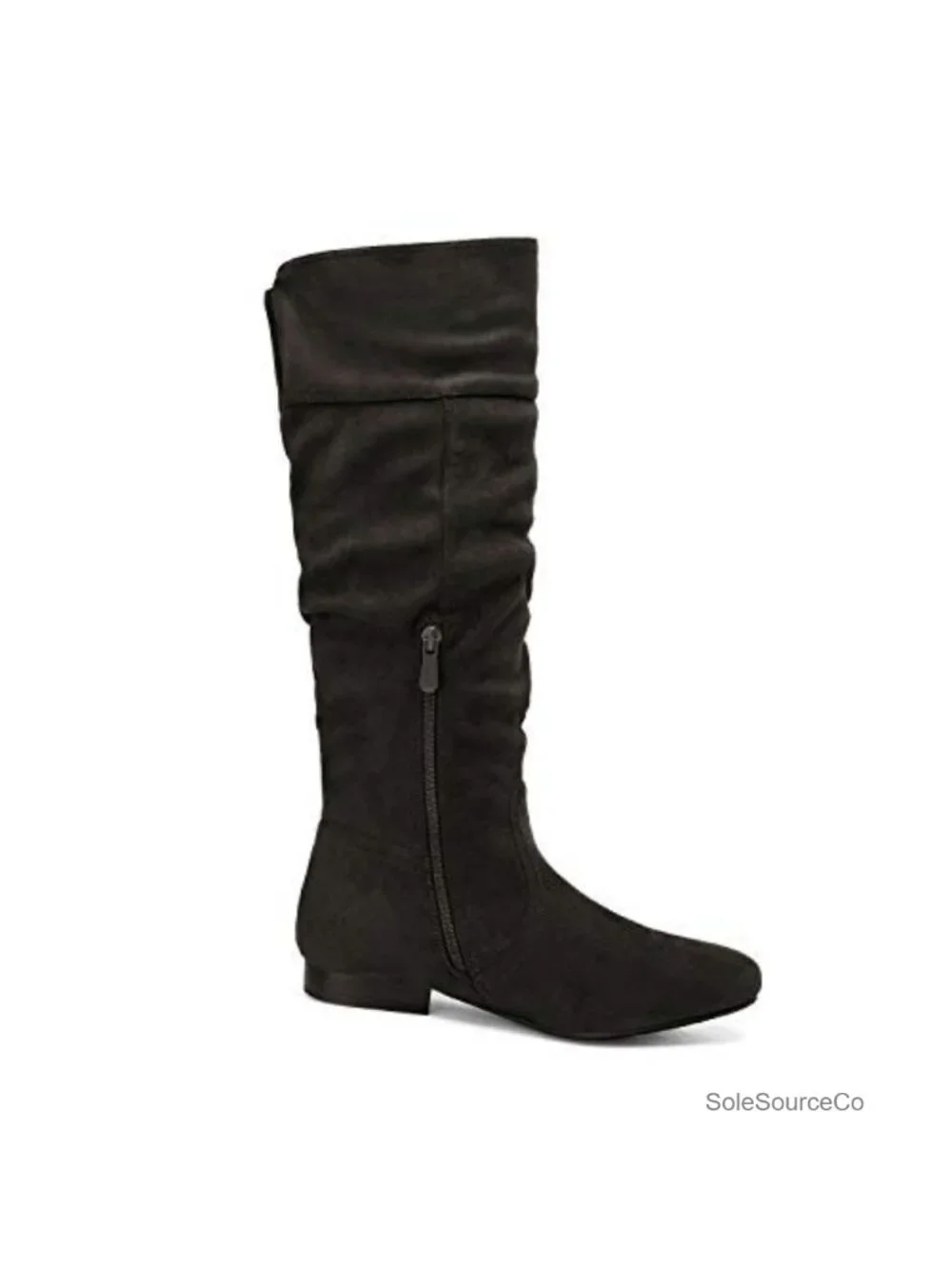 Faux Suede Knee High Pull On Winter Boots with Faux Fur Lining